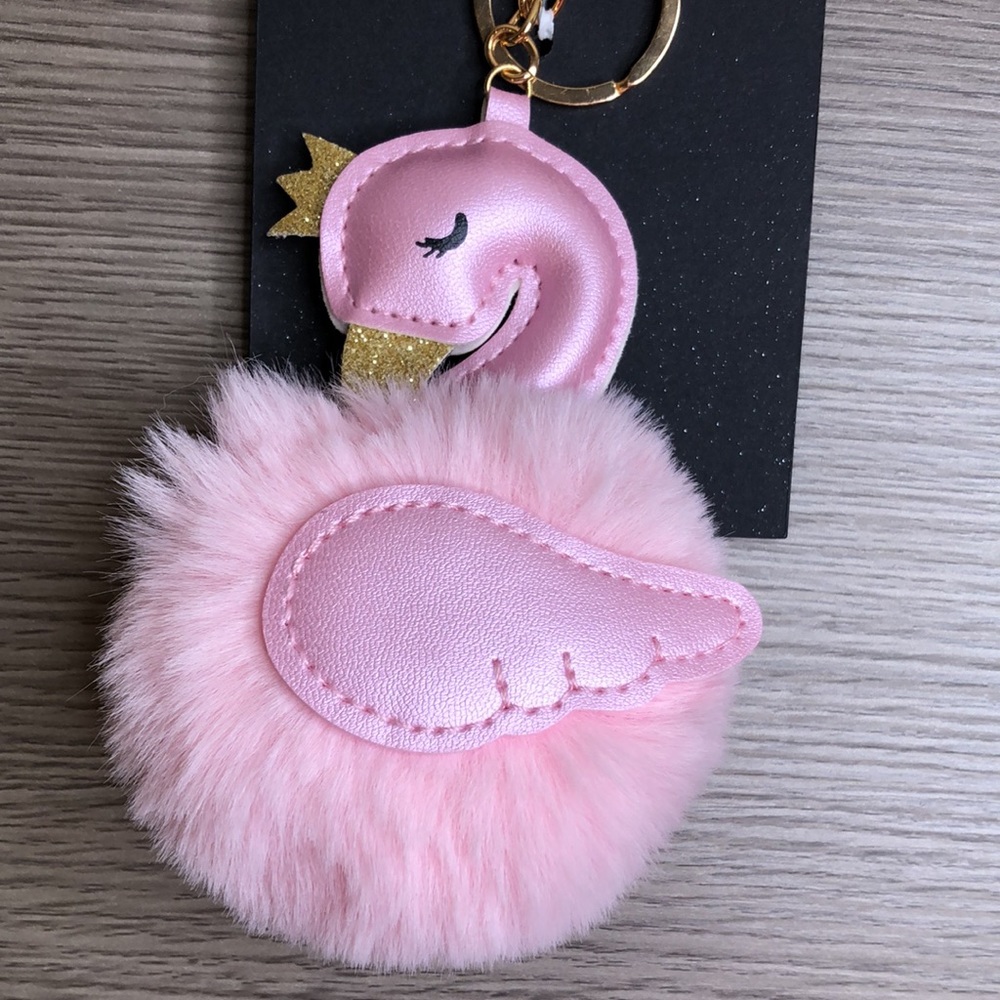 Rampage. Rabbit Fur Swan Pompons Keychain. - Picture 2 of 5